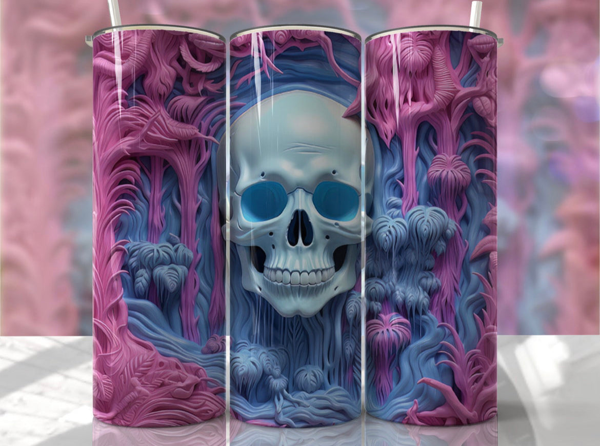 3D purple/blue skelly sublimation tumbler