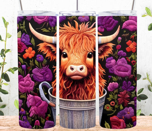 3D embroidered highland cow sublimation transfer