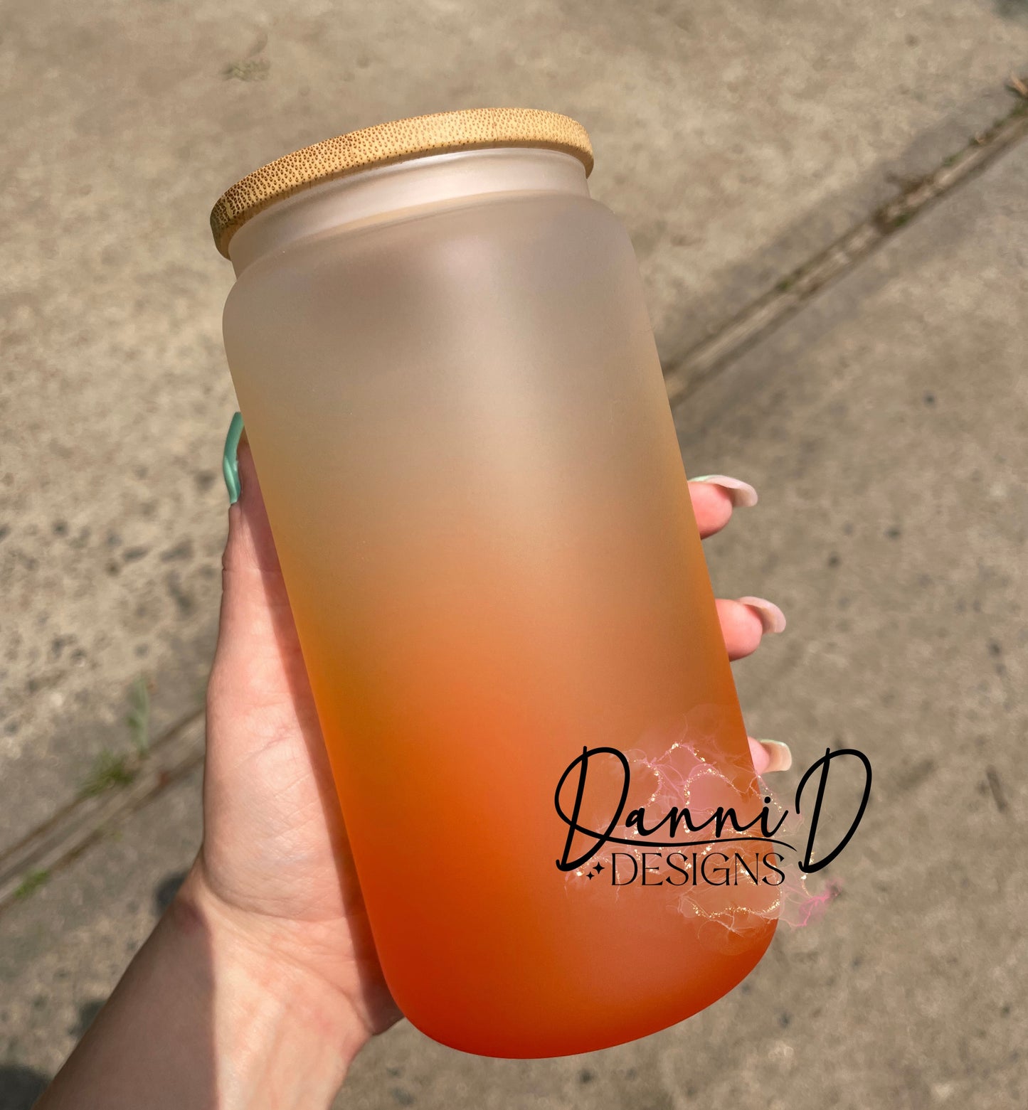 16 oz. Orange ombré glass can