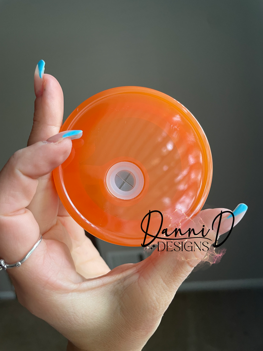 Orang glass can lid