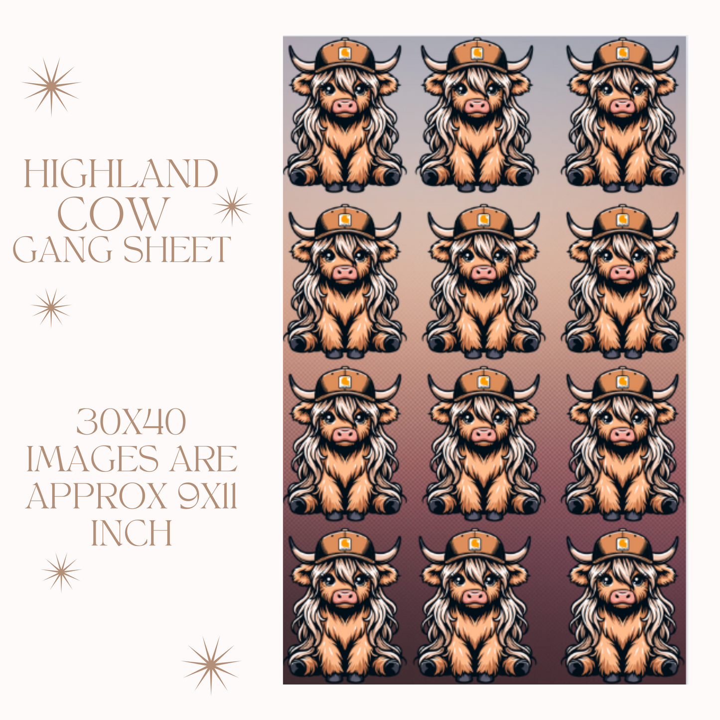 30x40 HIGHLAND COW PRE-MADE GANG SHEET