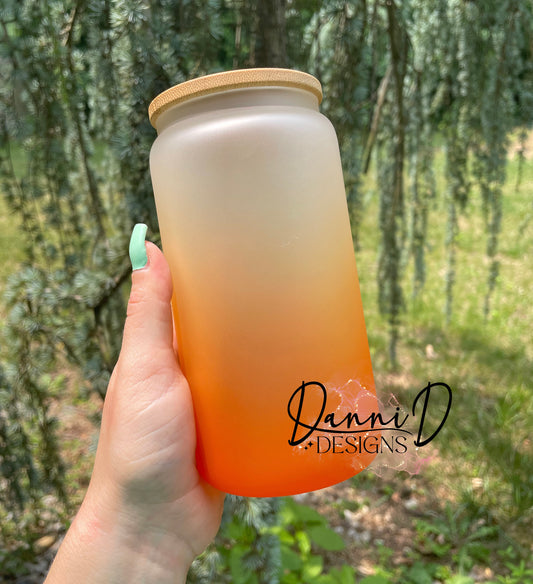 16 oz. Orange ombré glass can