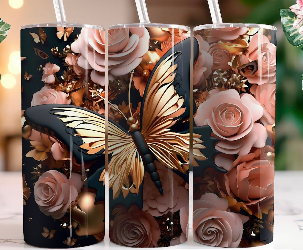 3D gold butterfly sublimation transfer