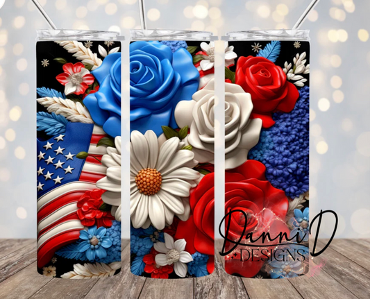 3D red white blue Floral sublimation print