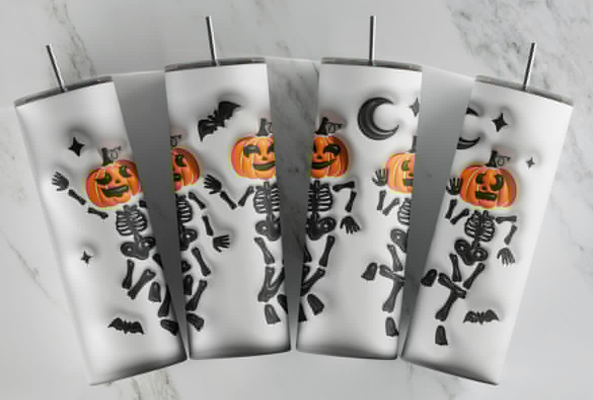 3D puff pumpkin skelly sublimation transfer