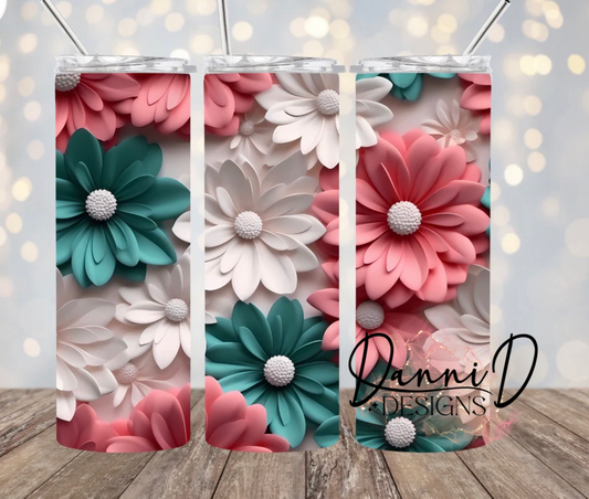 3D teal mauve floral sublimation print