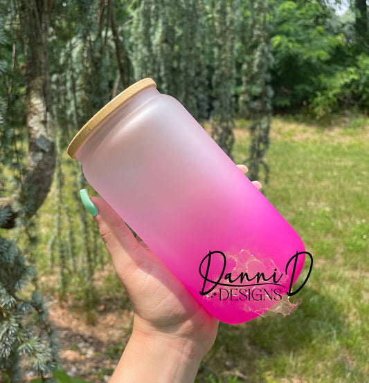 16 oz. Pink ombré glass can