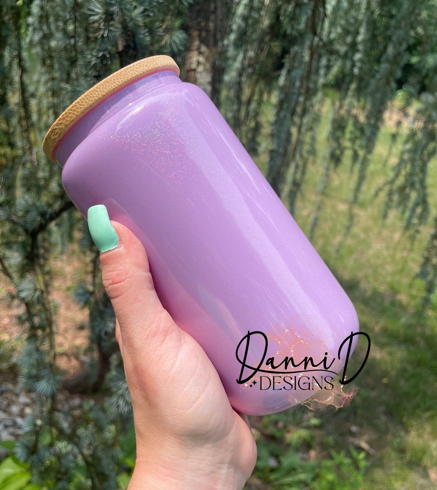 16 oz. Purple shimmer glass can