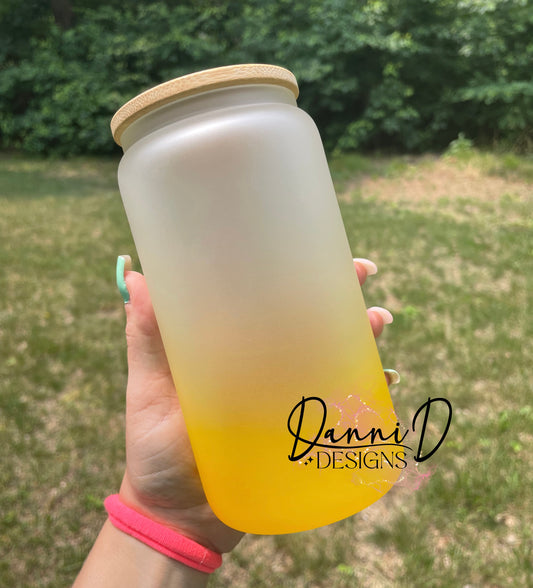 16 oz. Yellow ombré glass can